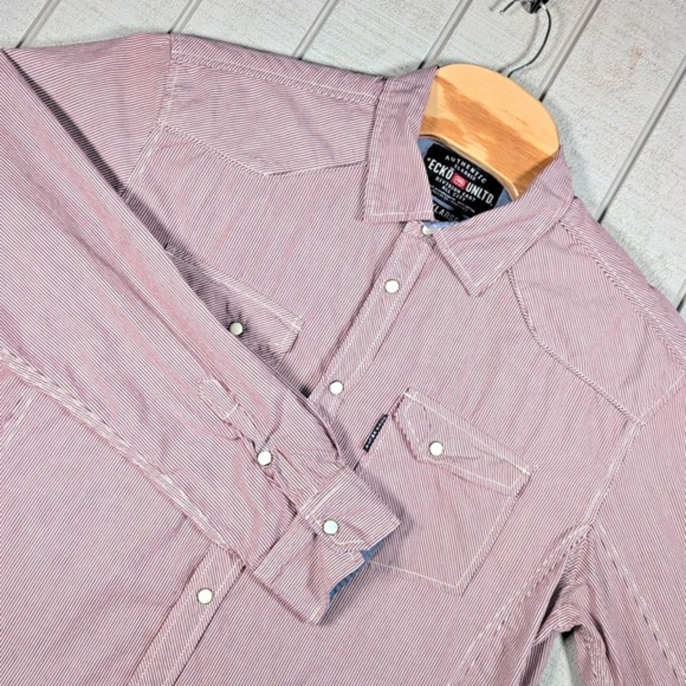 VTG Ecko Unltd Dress Shirt Men's XL Red White Pearl Snap L/S Western RN#93526 - Picture 1 of 8